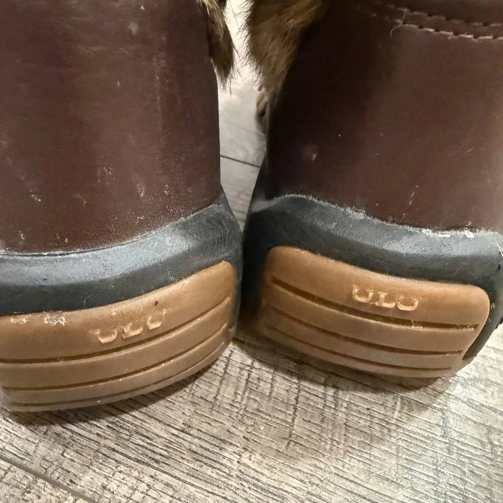 Ulu Womens Brown Leather Rabbit Fur Winter Snow Boots Size 8.5